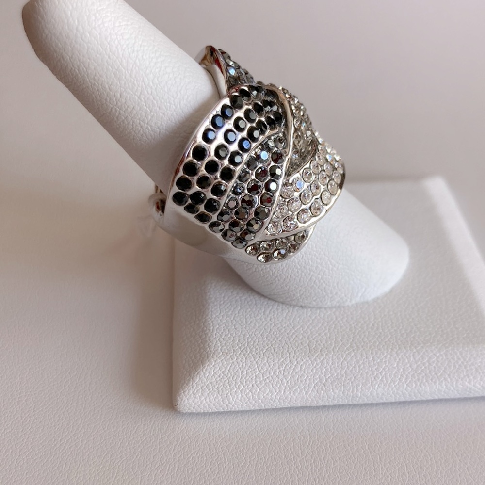 Dynamic Statement Ring, Black, Clear & Silver Cz’s - image 1